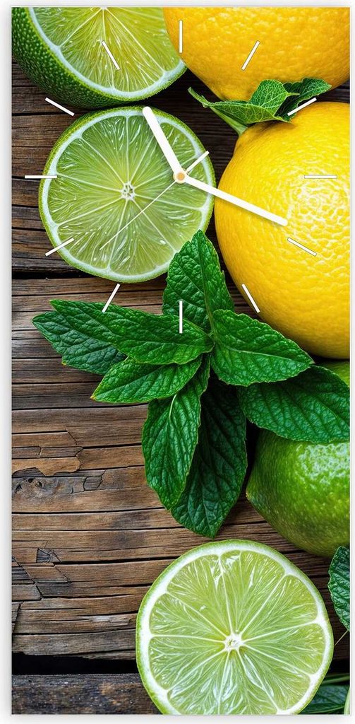 Wanduhr aus Glas mit Motiv Zitrusfruechte Holz- 30 x 60 cm - inkl. Aufhängesystem