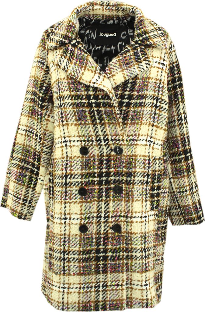 30633 Desigual, , Mantel, größes Bouclé leicht gefüttert, braun bunt kariert, S