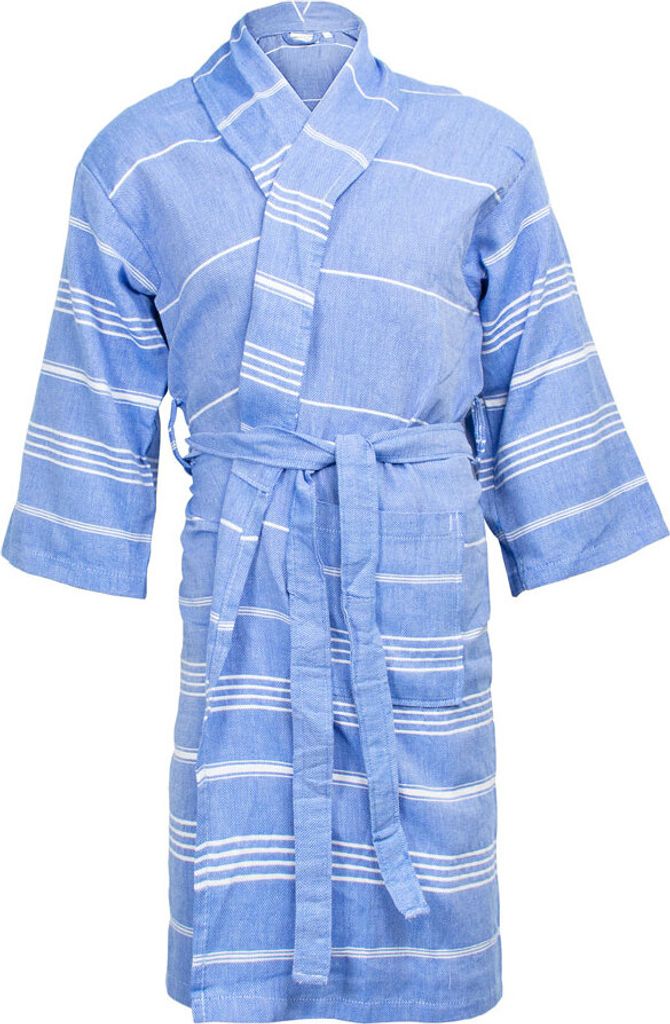 The One Towelling Uni Hamam Bademantel Hamam Bathrobe blue/white L/XL