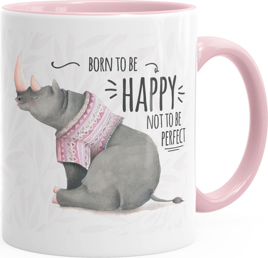 Kaffee-Tasse Spruch Nashorn Born to be happy not to be Produktbild 