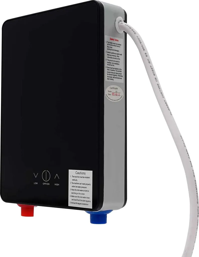 Scaldacqua Elettrico 6500W Nero LED | Boiler Istantaneo per Casa