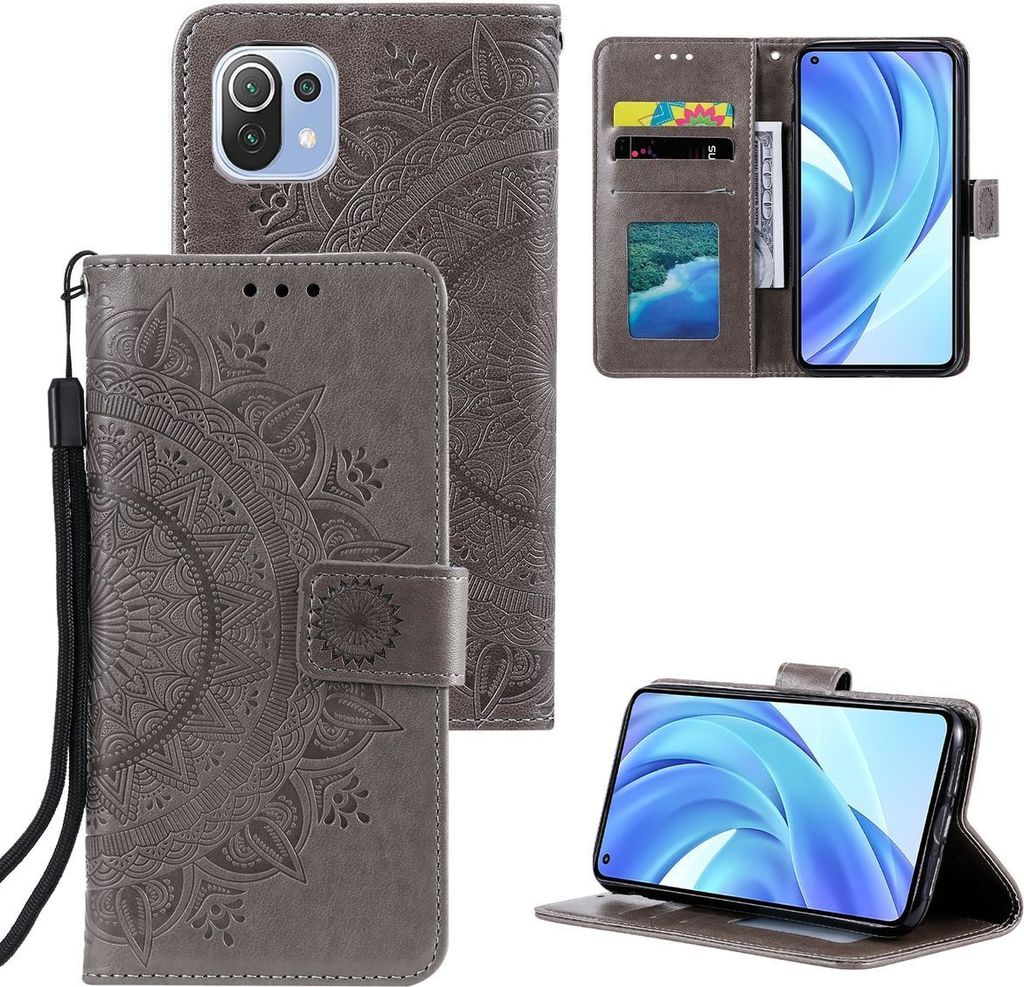 König Design Hülle kompatibel mit Xiaomi Mi 11 Lite Kunstleder Handyhülle - Handy Case Grau
