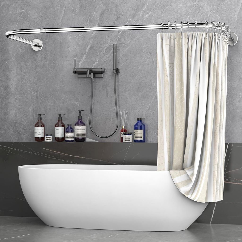 Douchegordijnstang U/L-Form 75×(150-190)×75 cm, Edelstahl, 24 Ringe