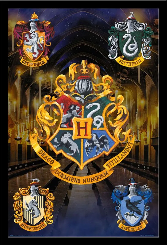 Hogwarts Castle Poster Harry Potter con Cornice Shinsuke Black MDF