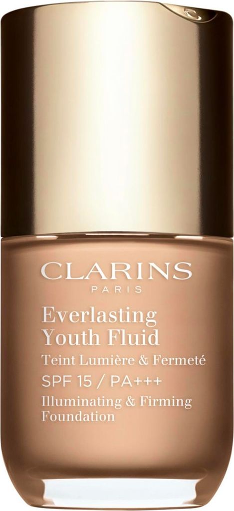 A product shot of a Clarins foundation bottle.