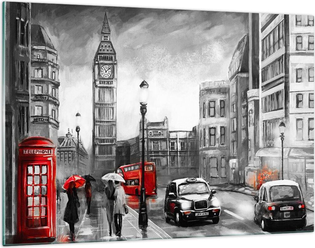 Bilder auf glas - London Bus - 120x80cm - Glasbilder - Wandbilder - Bilder - Kunstdruck - zum Aufhängen bereit - Wanddekoration aus Glas - Glas Bi...