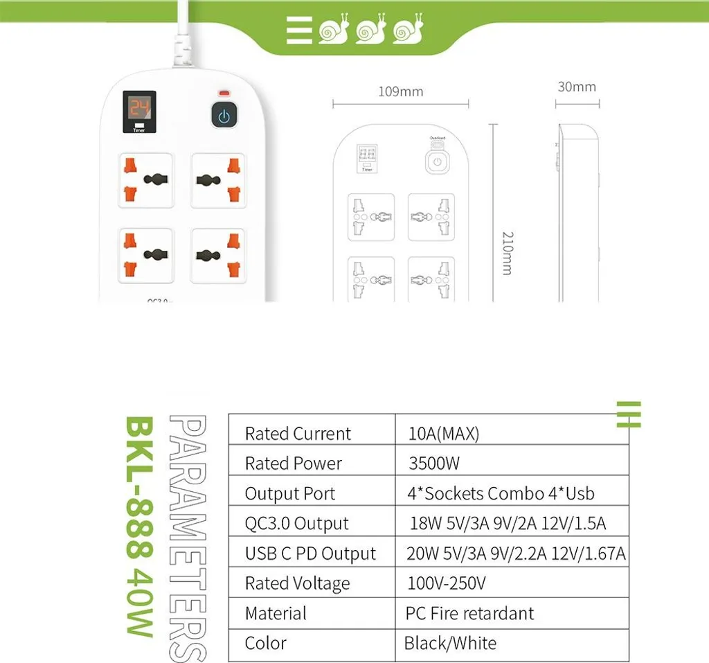 Multiprise USB Minuteur Programmable et Charge Rapide PD 20W - Sécurité - 4