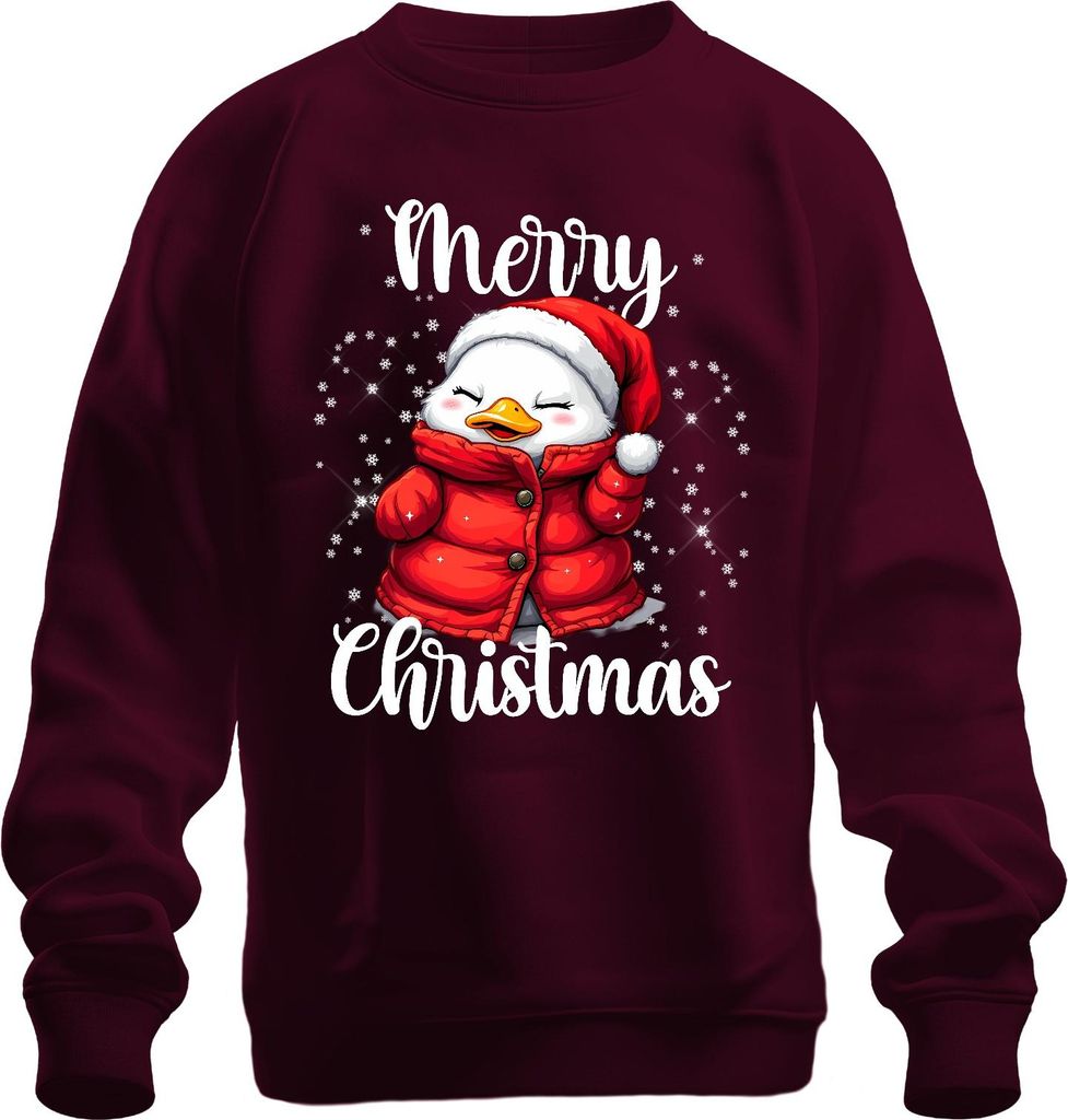 Merry Christmas niedlich Ente Weihnachtsmütze Winter Kinder Santa Uni Sweatshirt Pullover, Burgundy, 3XL