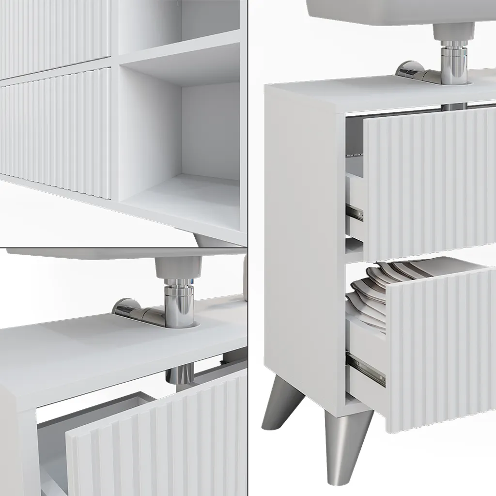 Meuble sous vasque blanc 80cm 2 tiroirs Vicco Leano finition laquée