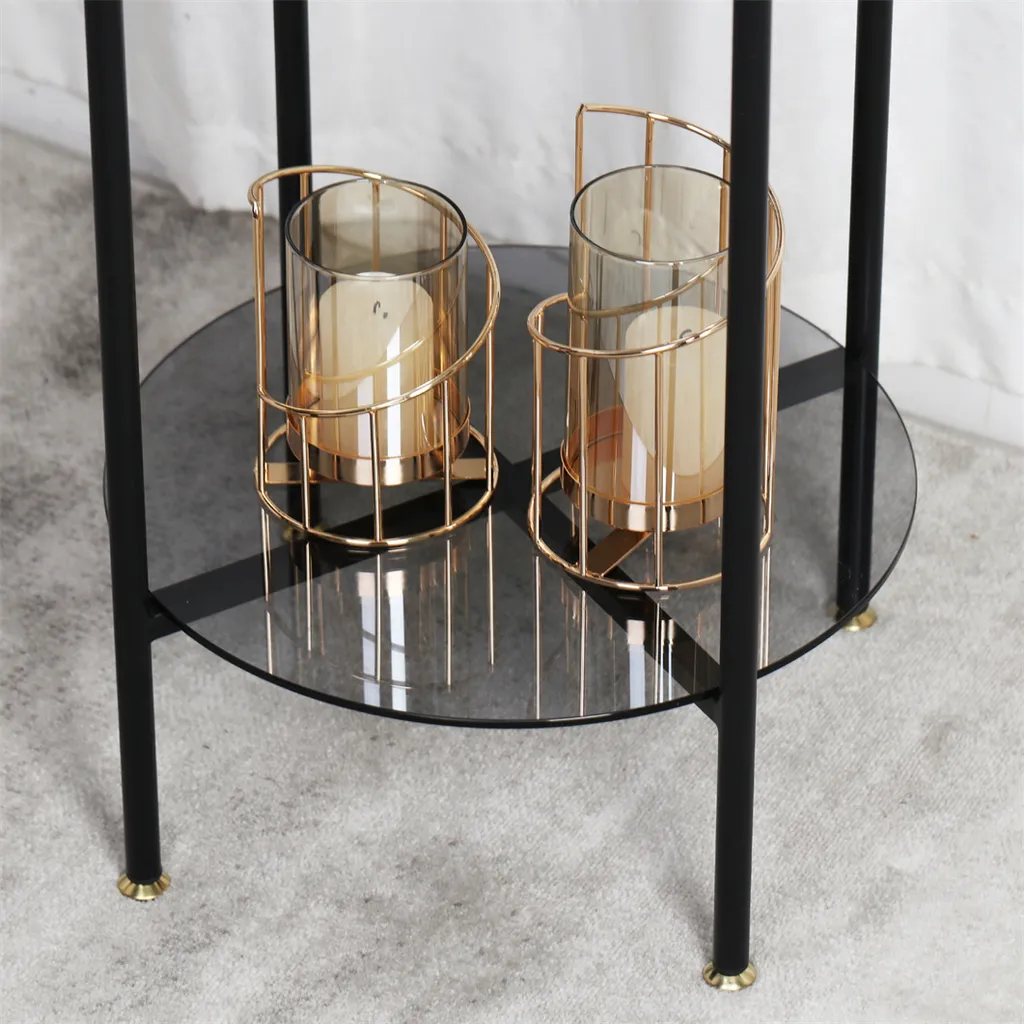 Table basse moderne structure métallique et plateau verre double niveau - 9