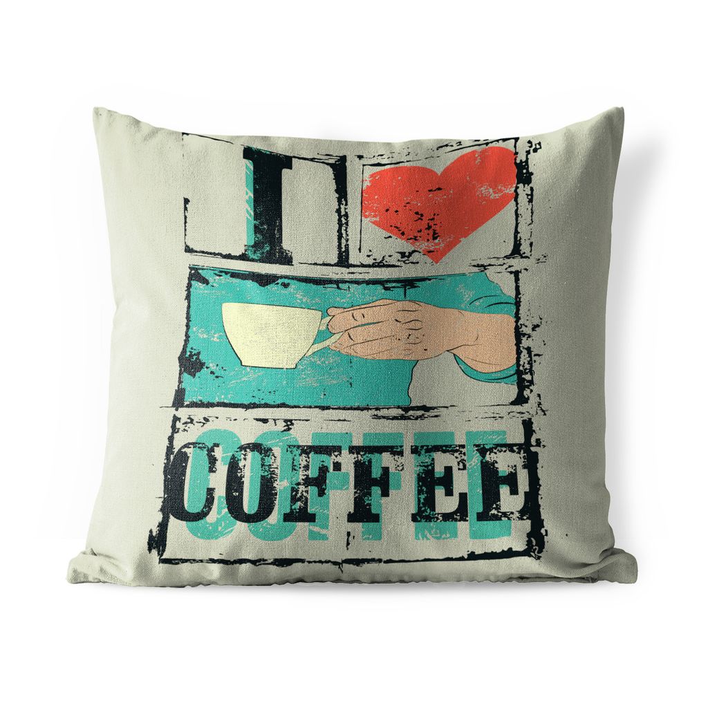 MuchoWow Outdoor Kissen - Kaffee - Zitate - Vintage - Ich liebe Kaffee - Sprichwörter - 60x60 cm - Wetterfest - Lounge Kissen - Dekoration - Sch...