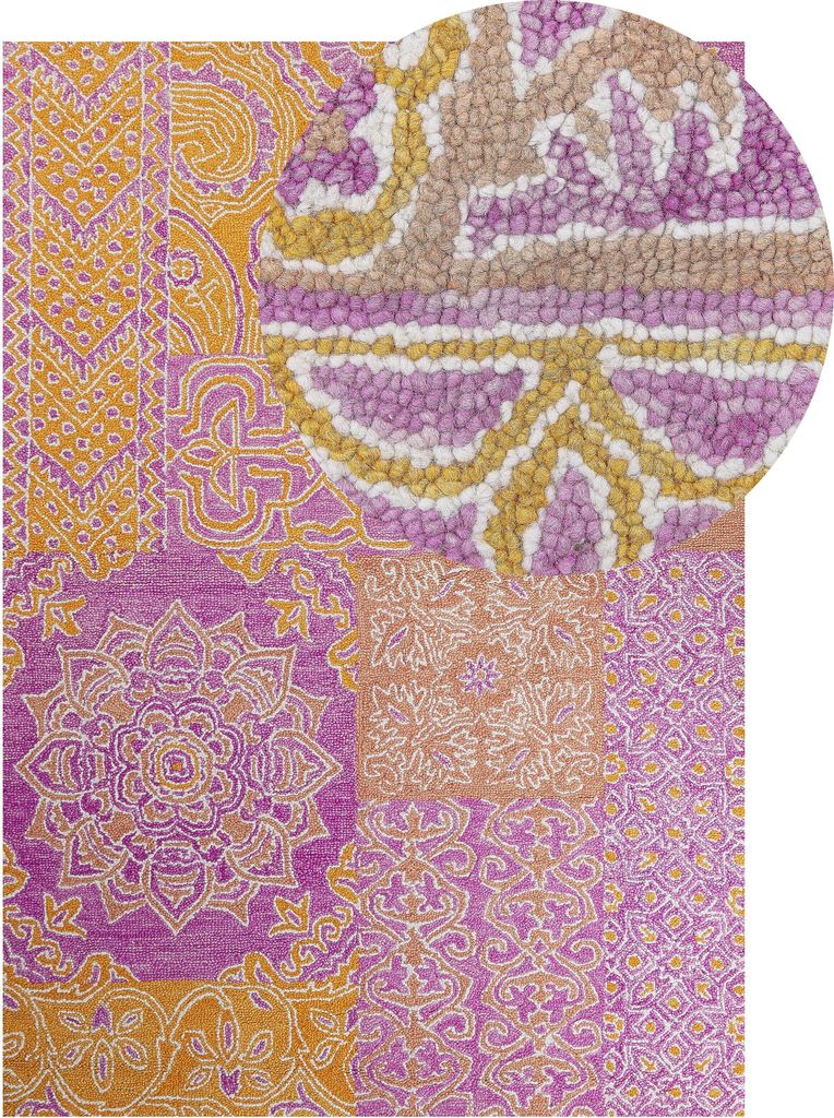 BELIANI Läufer Mehrfarbig Wolle 140 x 200 cm Kurzflor Orientalischer Teppich Rechteckig Rustikal Retro für Wohnzimmer Schlafzimmer Esszimer Flur ...