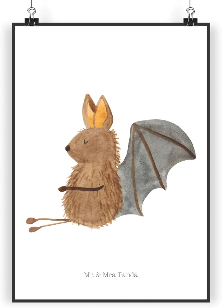 Mr. & Mrs. Panda Bild Fledermaus Sitzen DIN A3 - Weiß - Geschenk, Motivation, drucke, Plakat, Lustige Sprüche, kunstdruck poster, wanddeko, Wandb...