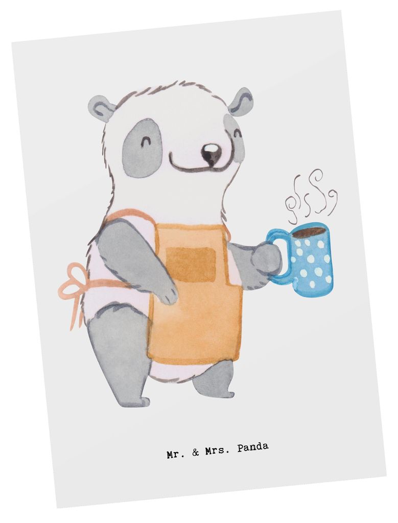Mr. & Mrs. Panda Postkarte Barista Herz - Weiß - Geschenk, Ansichtskarten, Grußkarte, Herbst, Guten Morgen, Fotokarte, Coffeeaddict, Ansichtskart...