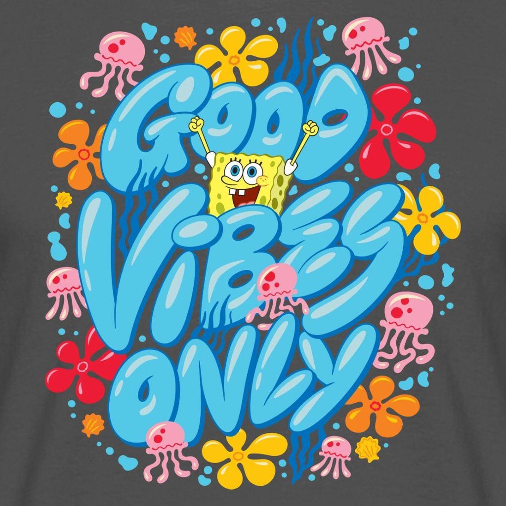 Spreadshirt Spongebob Schwammkopf Good Vibes Only Männer T-Shirt, M, Anthrazit