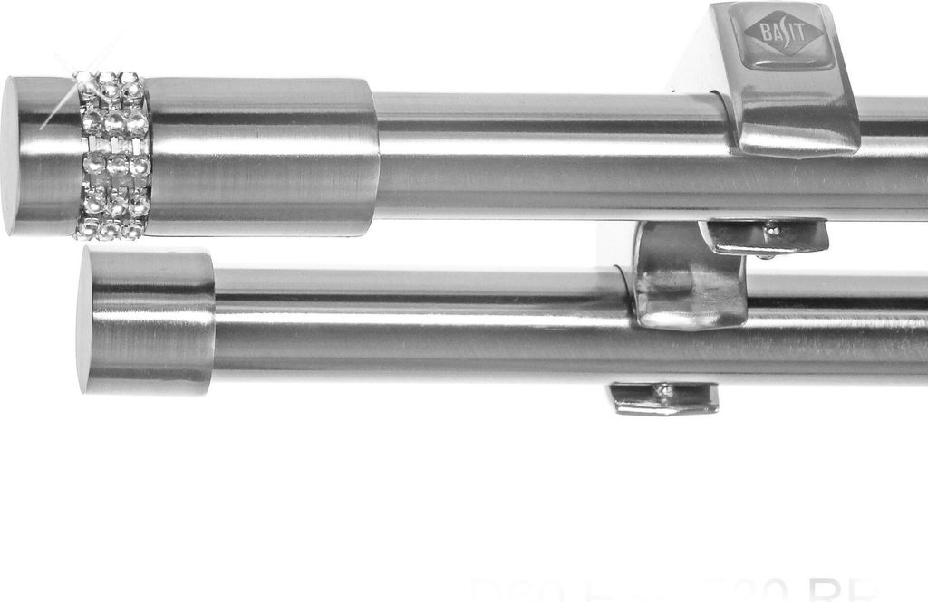 Edelstahl Look Gardinenstange Ø 20mm Deckenträger 2-läufig zweiläufig Deckenbefestigung Kristall D60 E38E30 RR