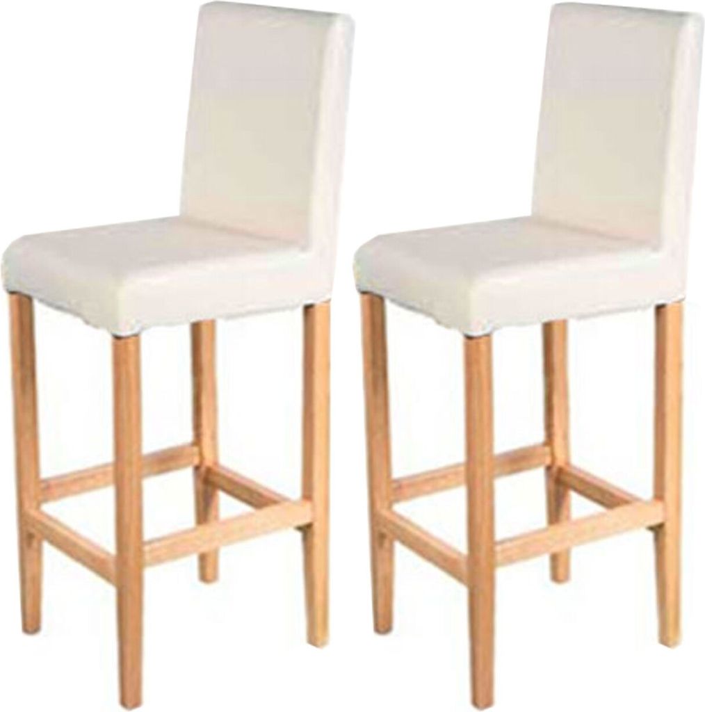 2er-Set Barhocker Vicenza, Barstuhl Tresenhocker, Holz+LEDER creme, helle Beine