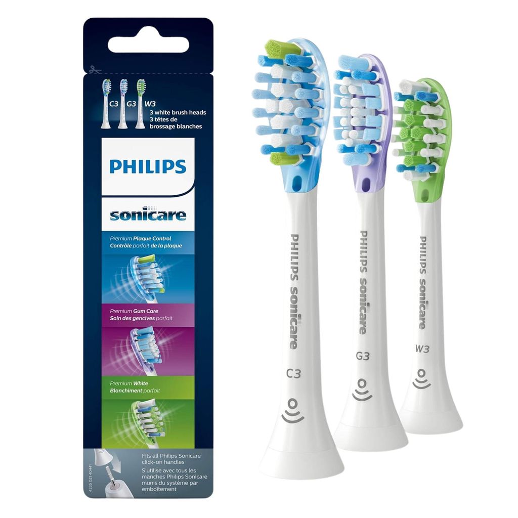Philips Sonicare C3 G3 W3 Premium All-in-One Ersatzbürstenköpfe 3er-Pack, Weiss