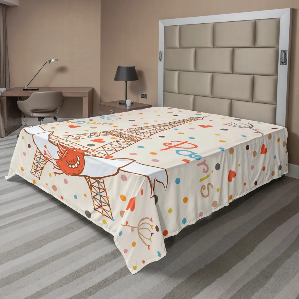 Drap de lit doux imprimé pois et Tour Eiffel 266x260 cm multicolore