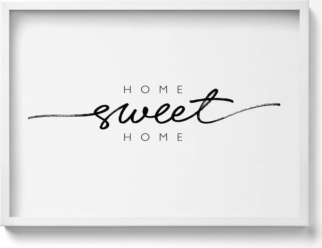 Dekoratives Schild für die Wohnung „Home, sweet home“– Wandbild mit Rahmen – Gerahmtes Bild – Wanddekoration – 70x50 cm – Weiß Ra...