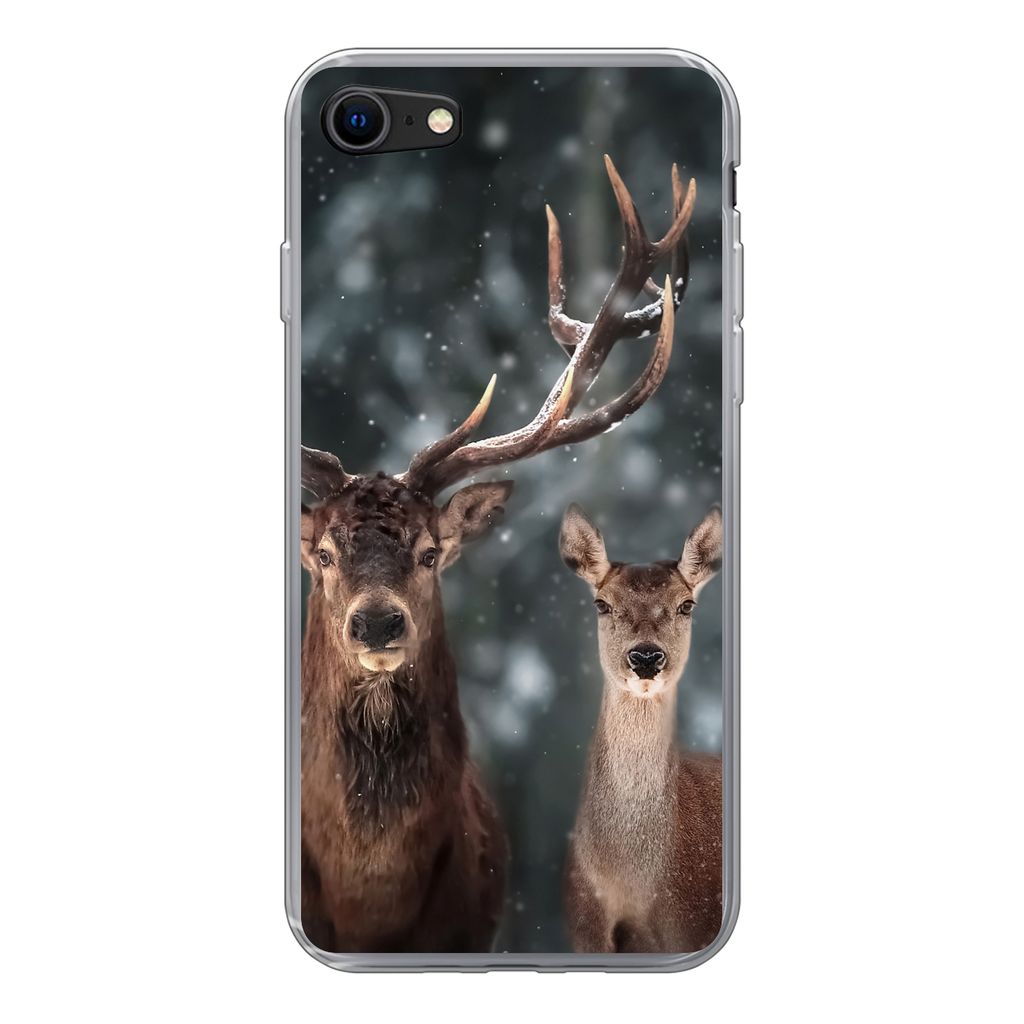 MuchoWow Handyhülle Schutzhülle Hülle für iPhone 8 Hirsche - Tiere - Winter - Geweih - Schnee - Natur Silikon Softcase Handy Hülle - Schutzh...