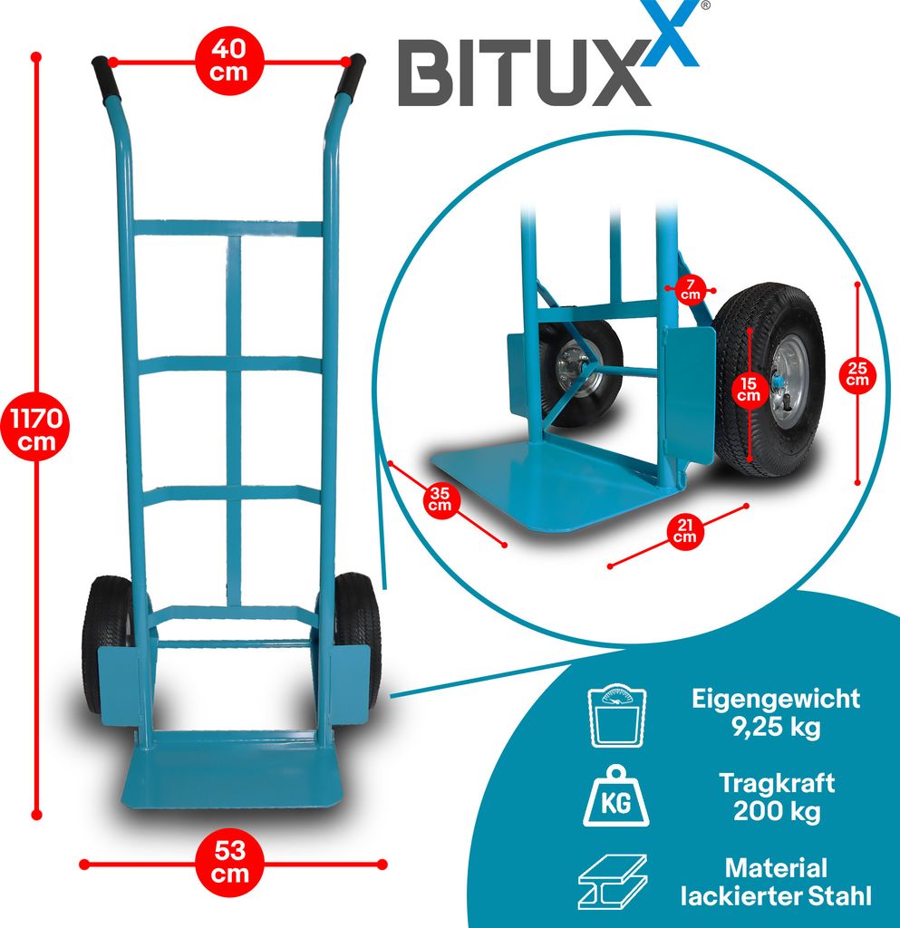 Bituxx Sackkarre mit Luftbereifung 200kg Blau MS-15904 Produktbild 3