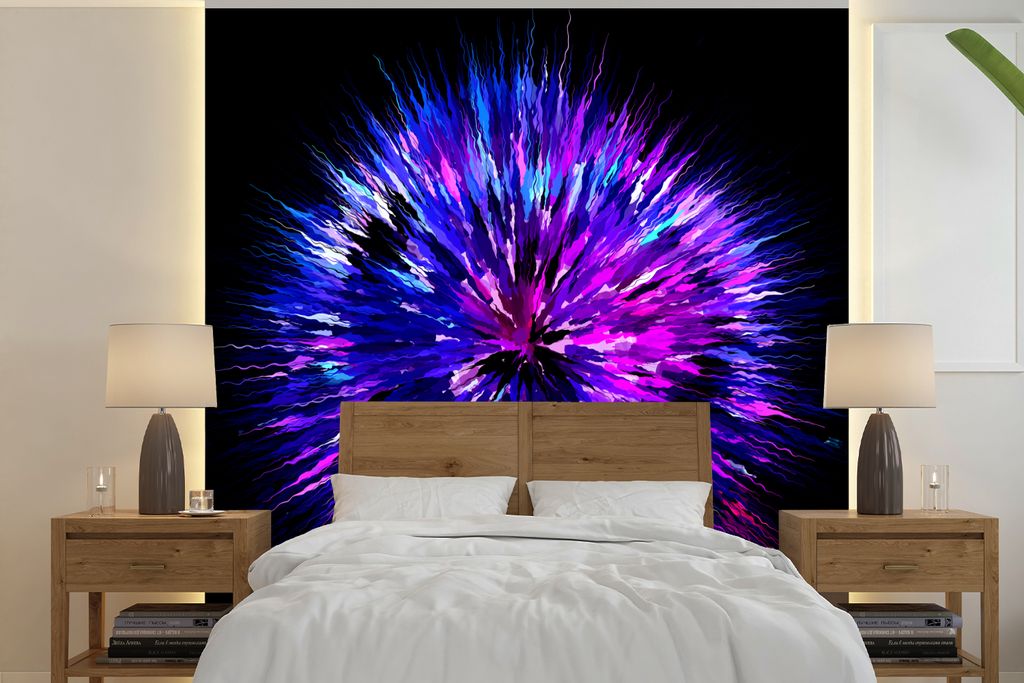 MuchoWow Fototapete für Wohnzimmer oder Schlafzimmer Wandtapete Vinyl Motivtapete Violette Geometrie in Form einer Explosion - 240x240 cm - Schl...