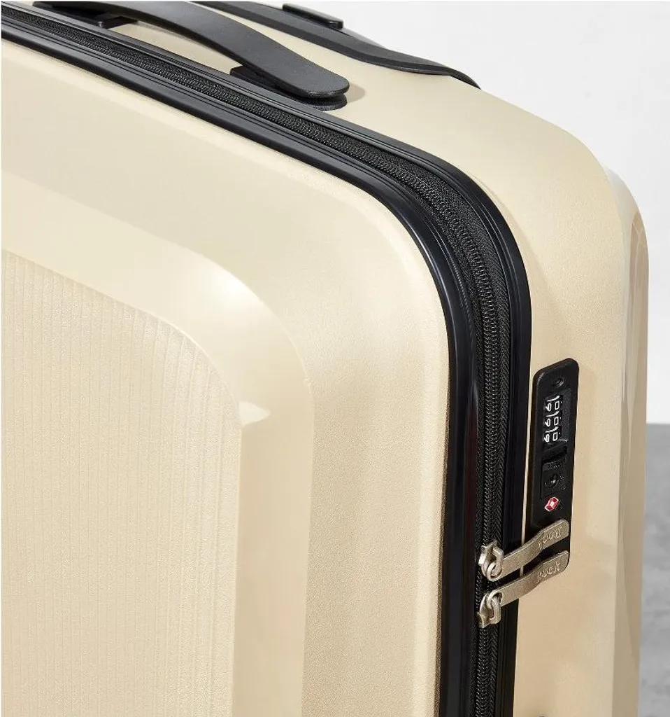 Valise ROCK Hudson beige : bagage robuste avec roues multidirectionnelles