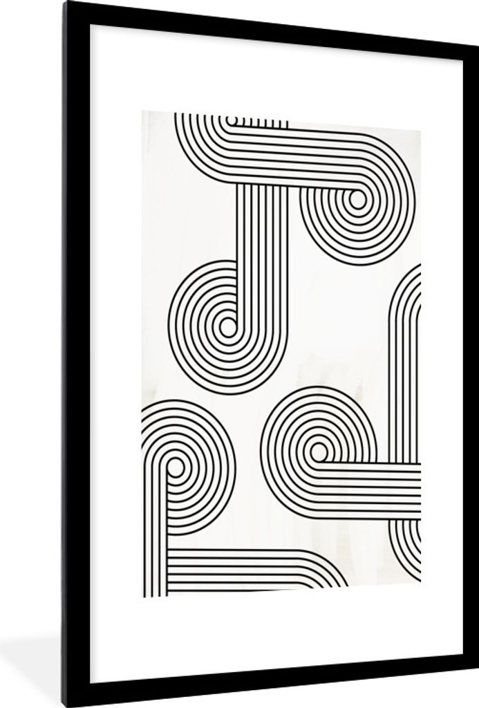 MuchoWow Gerahmtes Poster Kunst - Schwarz - Weiß - Abstrakt 60x90 cm - Poster mit Schwarzem Bilderrahmen Wandposter Rahmen Foto Bilder - Dekorat...