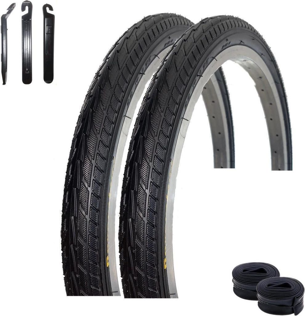 2 x Roverstone HY 156 "20" Fahrradreifen Fahrradmantel Schwarz 47-406 (20 x 1,75) + 2 Schläuche SV inkl. Reifenheber