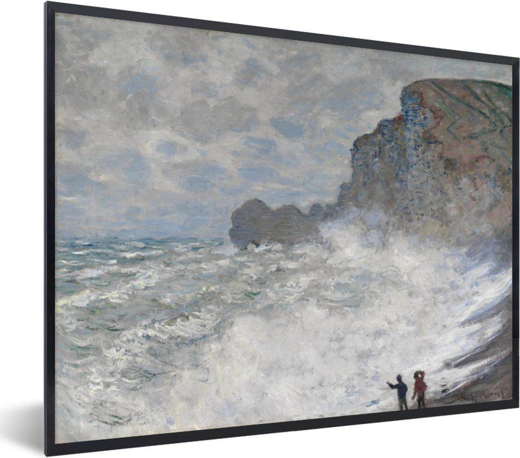 MuchoWow Gerahmtes Poster Raues Wetter in Etretat - Gemälde von Claude Monet 40x30 cm - Poster mit Schwarzem Bilderrahmen Wandposter Rahmen Foto...