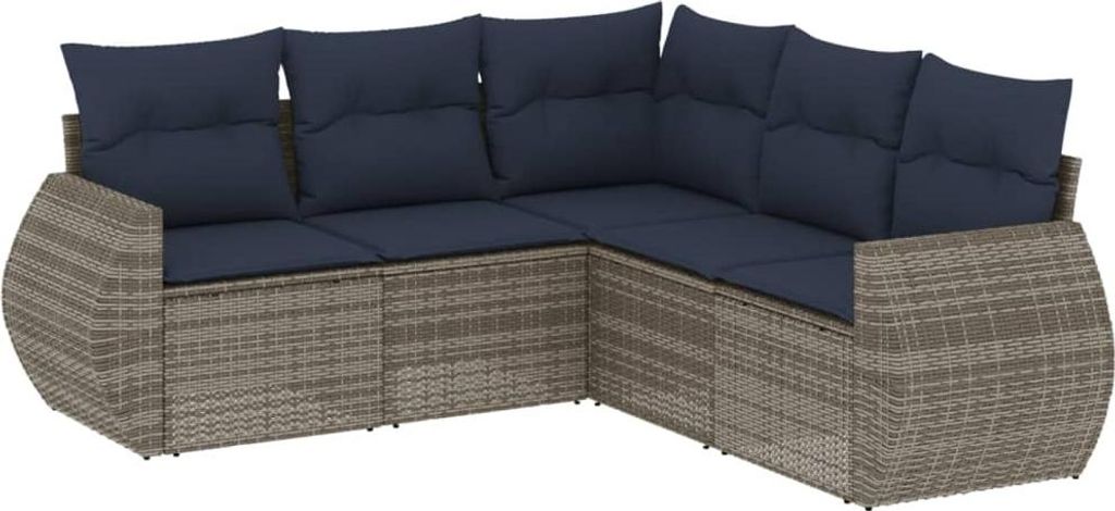 vidaXL 5-teiliges Gartensofa-Set mit Kissen, grau, Produktbild 