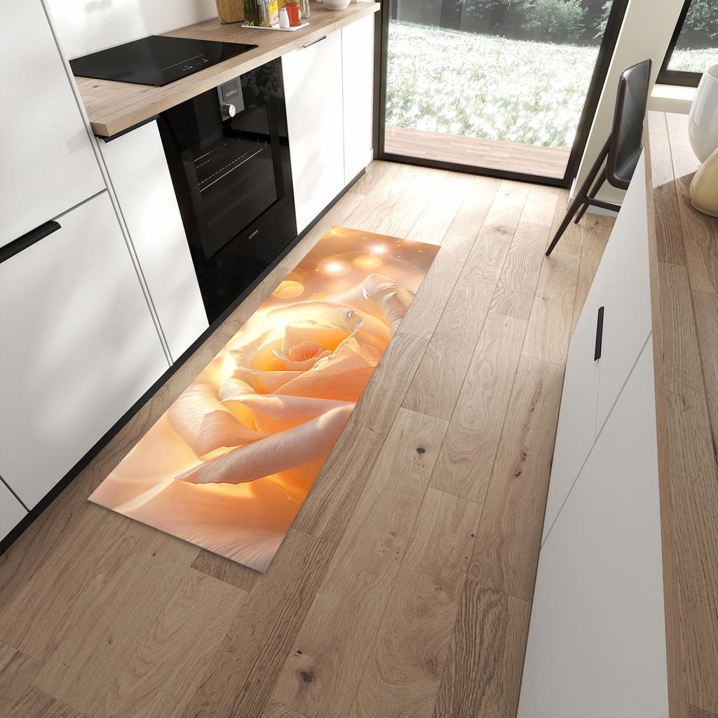 Küchenteppich 60x180cm rutschfest & abwischbar PVC Läufer - Leuchtende Blüte
