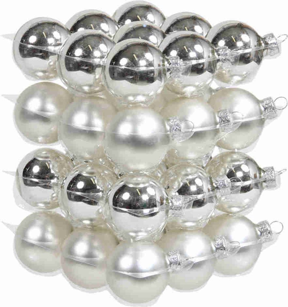 36 Christbaumkugeln Glas 4cm Weihnachtskugel Kugel 40mm Baumschmuck Weihnachten, Farbe:silber glanz/matt