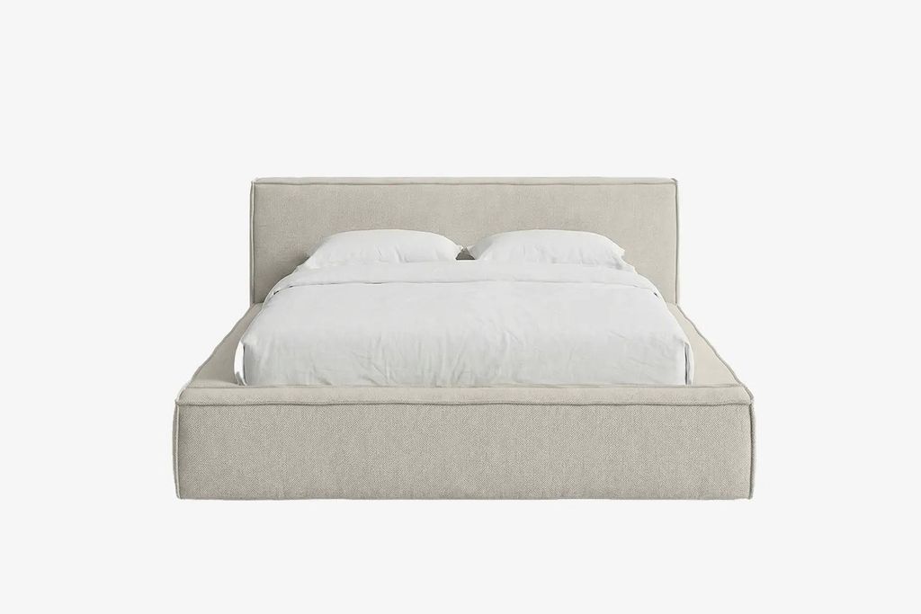 MNUUO Polsterbett BUUN mit Bettkasten Creme 160 x 200 cm Hebbarer Metall-Lattenrost