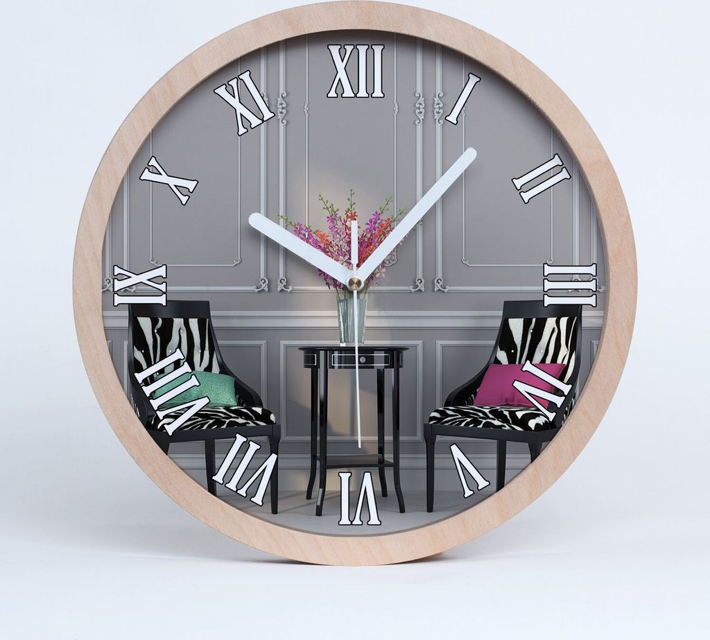 Holzuhr 25fi cm wanduhr - weiße Spitzen - zwei Stühle