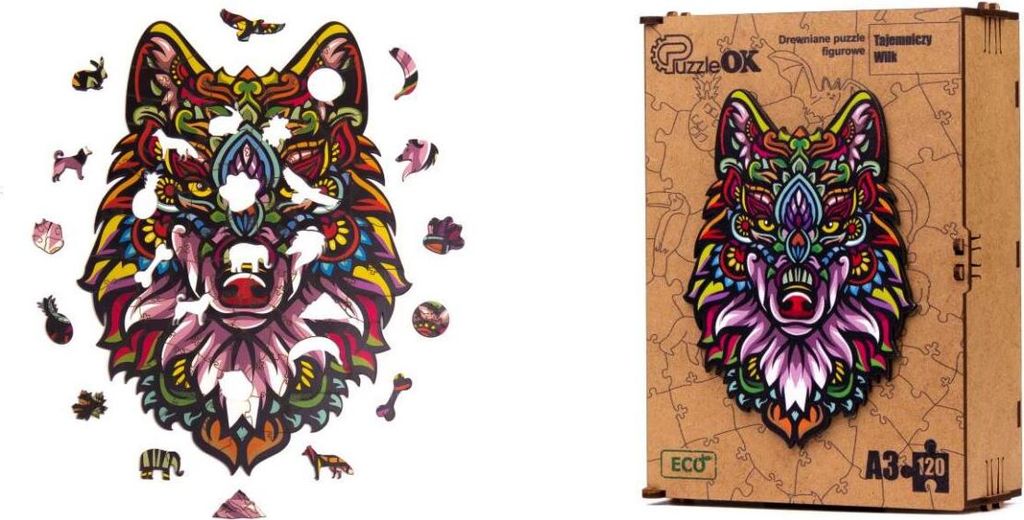 Holzpuzzle Geheimnisvoller Wolf Farbpuzzle Pua3-00725