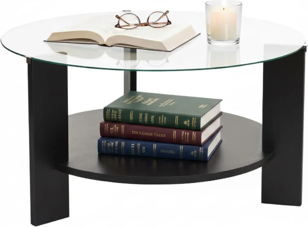 Tavolino Rotondo Nero Dmora Canevino 75cm Vetro Trasparente Luxury
