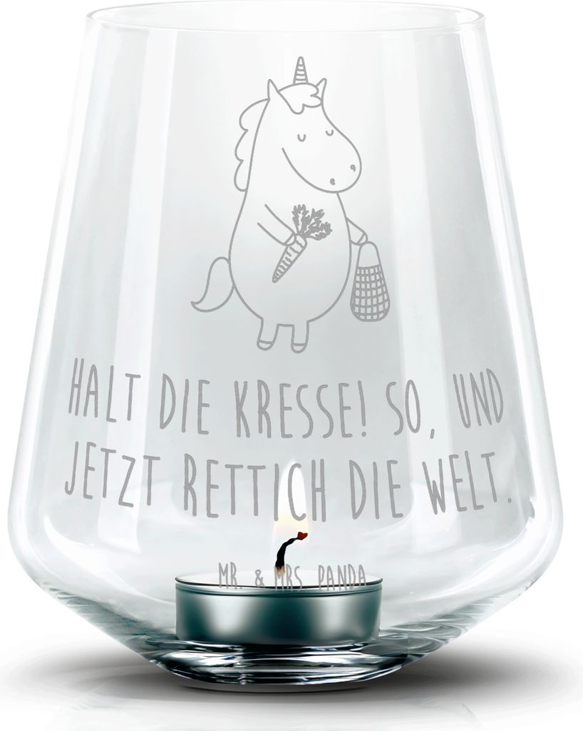 Mr. & Mrs. Panda Laterne Einhorn Gemüse - Transparent - Geschenk, gravur glas, Unicorn, Biomarkt, Kerzenglas, Teelichthalter, Einhörner, Kerzenha...