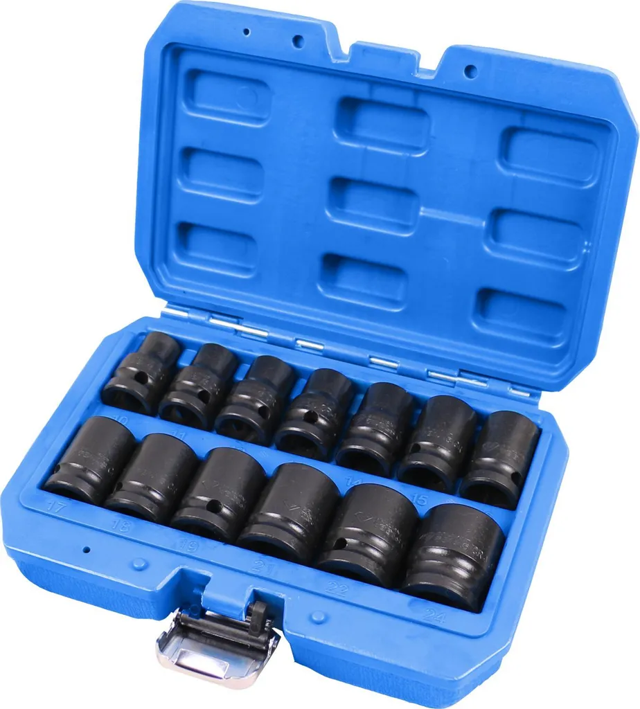 Douilles à choc 1/2" hexagonales courtes en acier Cr-Mo - Set 13 pièces