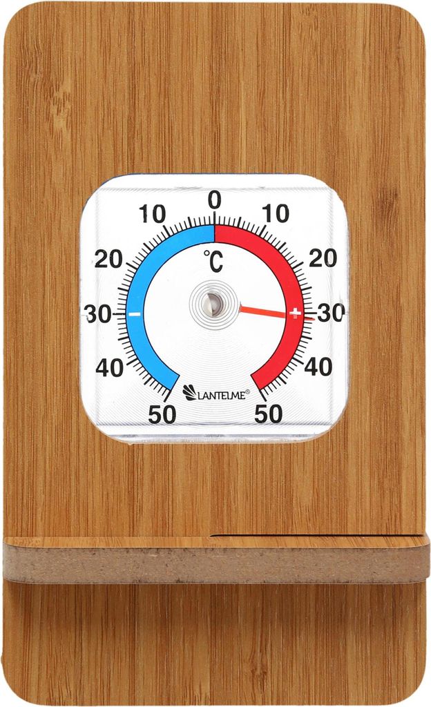 Raumthermometer mit Holzständer Hellbraun im Set für Innen Zimmer Temperatur + - 50°C Analog Thermometer Innenthermometer Zimmerthermometer