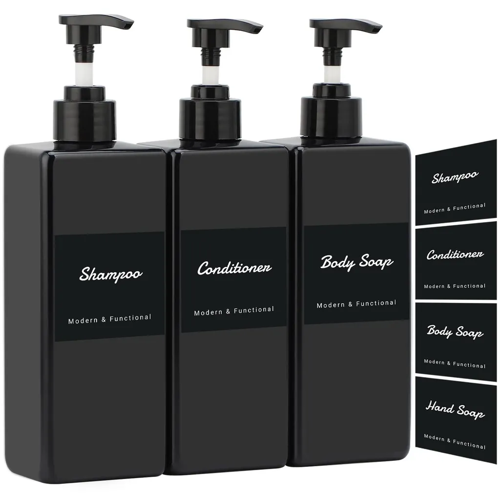 Flacon pompe 500 ml noir avec autocollant imperméable lot de 3 pièces