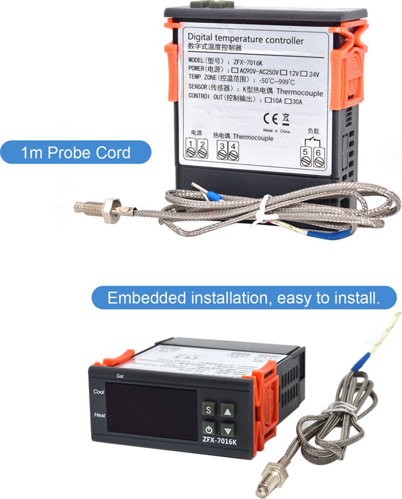 ZFX-7016K 30A Digitaler Temperaturregler Intelligenter Temperaturregler mit hoher Genauigkeit Thermostat für Gefrierschrank Kühlschrank Schlüpfen