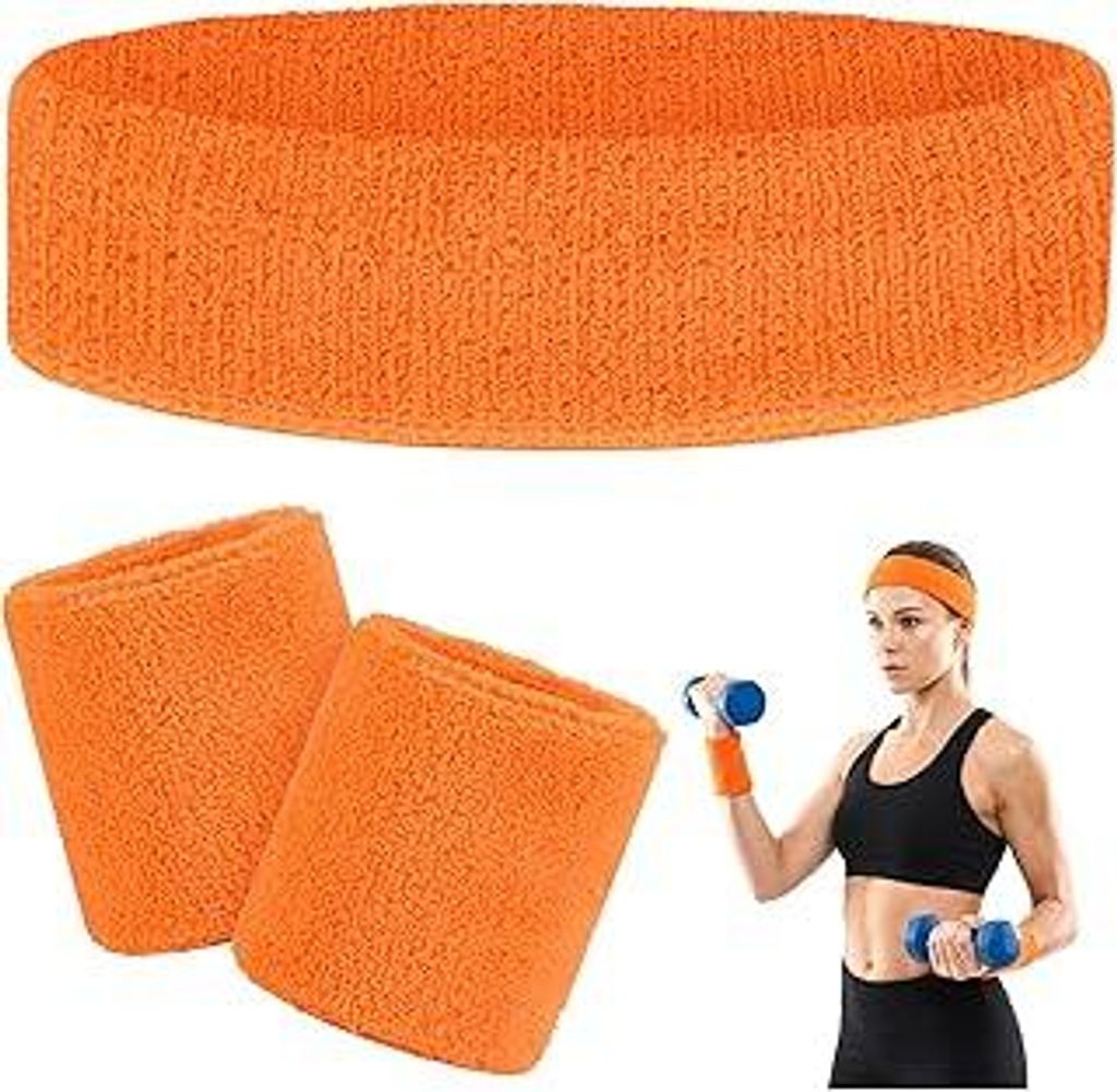 Schweißband Set mit 2X Schweißbänder Handgelenke + 1x Sport Stirnband, Sport Schweißband für Damen & Herren