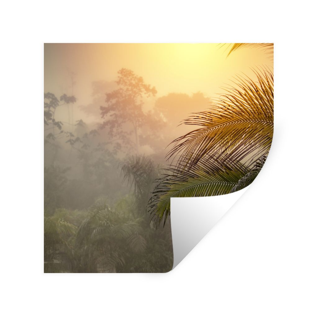 MuchoWow Wandtattoo Wandsticker Wandaufkleber Landschaft mit Nebel und Palmen 30x30 cm Selbstklebend und Repositionierbar - Repositionierbar - Wa...