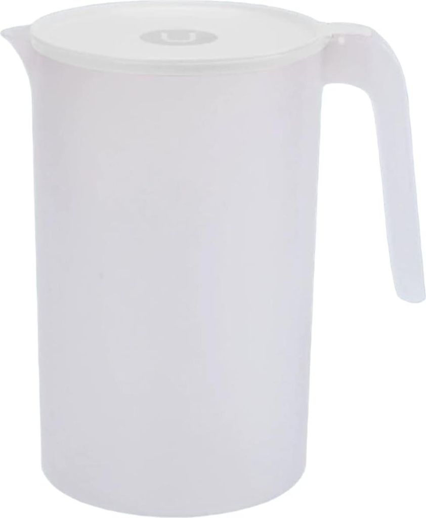 Wasserkrug mit Deckel 2,5 Liter - Eisstuhl mit Griff für Tee, Säfte, Milch und Getränke (Weiß)