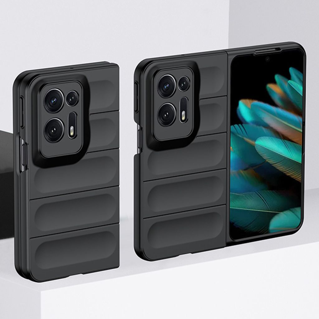 Oppo Find N2 Hülle, Silikon Gummiert Stossfest Anti-rutsch Schutzhülle für Oppo Find N2 Schwarz
