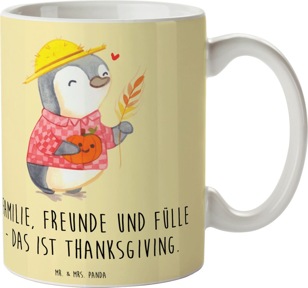 Mr. & Mrs. Panda Kaffeetasse Erntedankfest Freunde & Fülle - Gelb Pastell - Geschenk, Trinkbecher, Dankbarkeit, Events, Thanksgiving Geschenke, He...