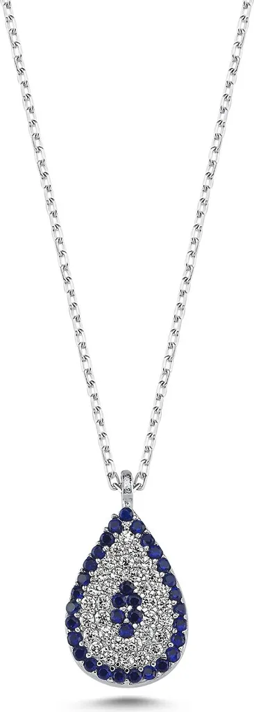 Collier chaîne en argent rhodié et son pendentif œil bleu de protection