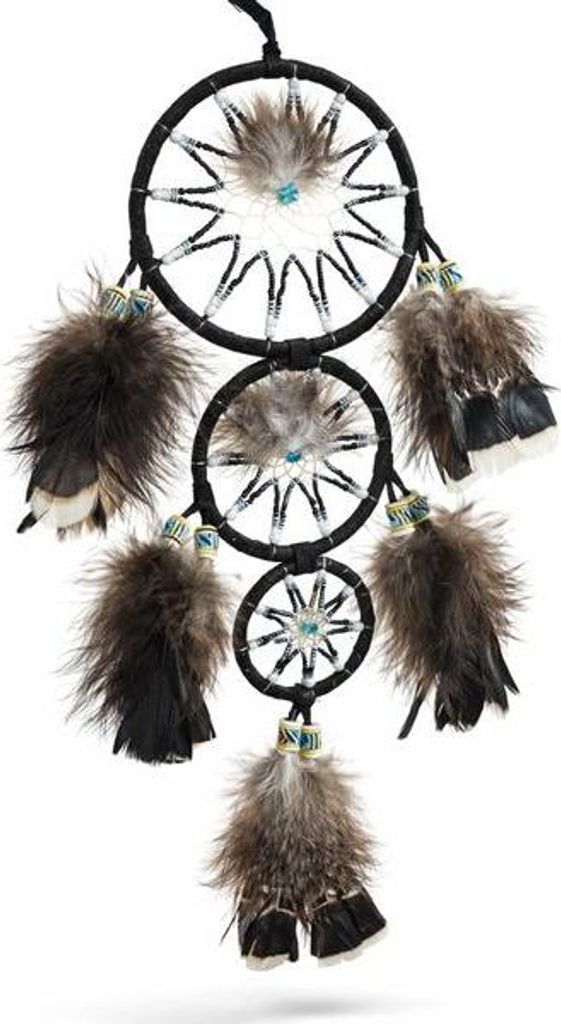 Traumfänger - Dreamcatcher mit Perlen 3-fach, 11 cm, Farbe:schwarz